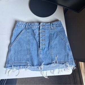 Topshop Blue Frayed Mini Skirt
